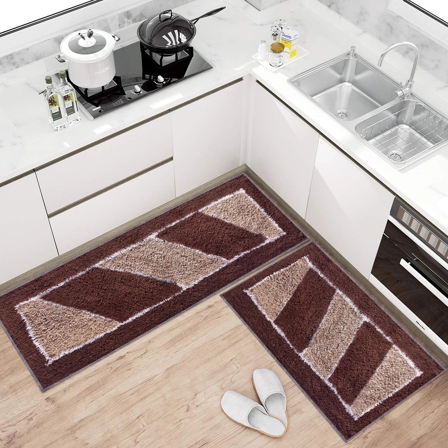 Ladder Pattern Cotton Bathmat Coffee