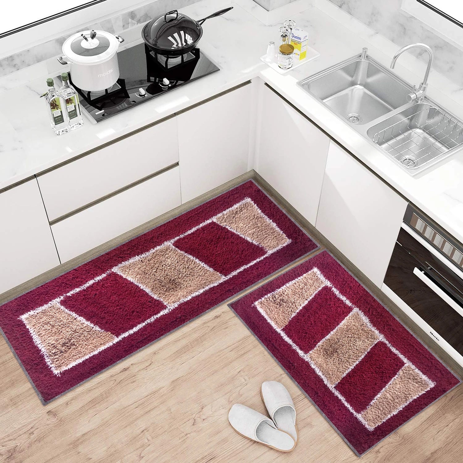 Ladder Pattern Cotton Bathmat Maroon