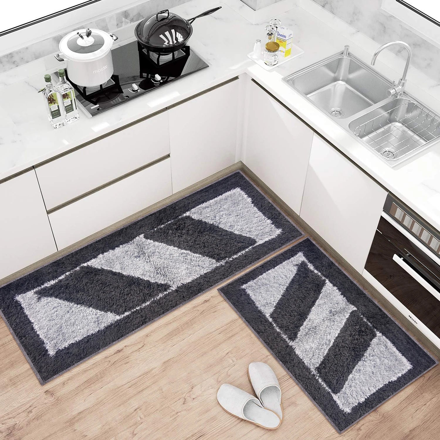 Ladder Pattern Cotton Bathmat Grey