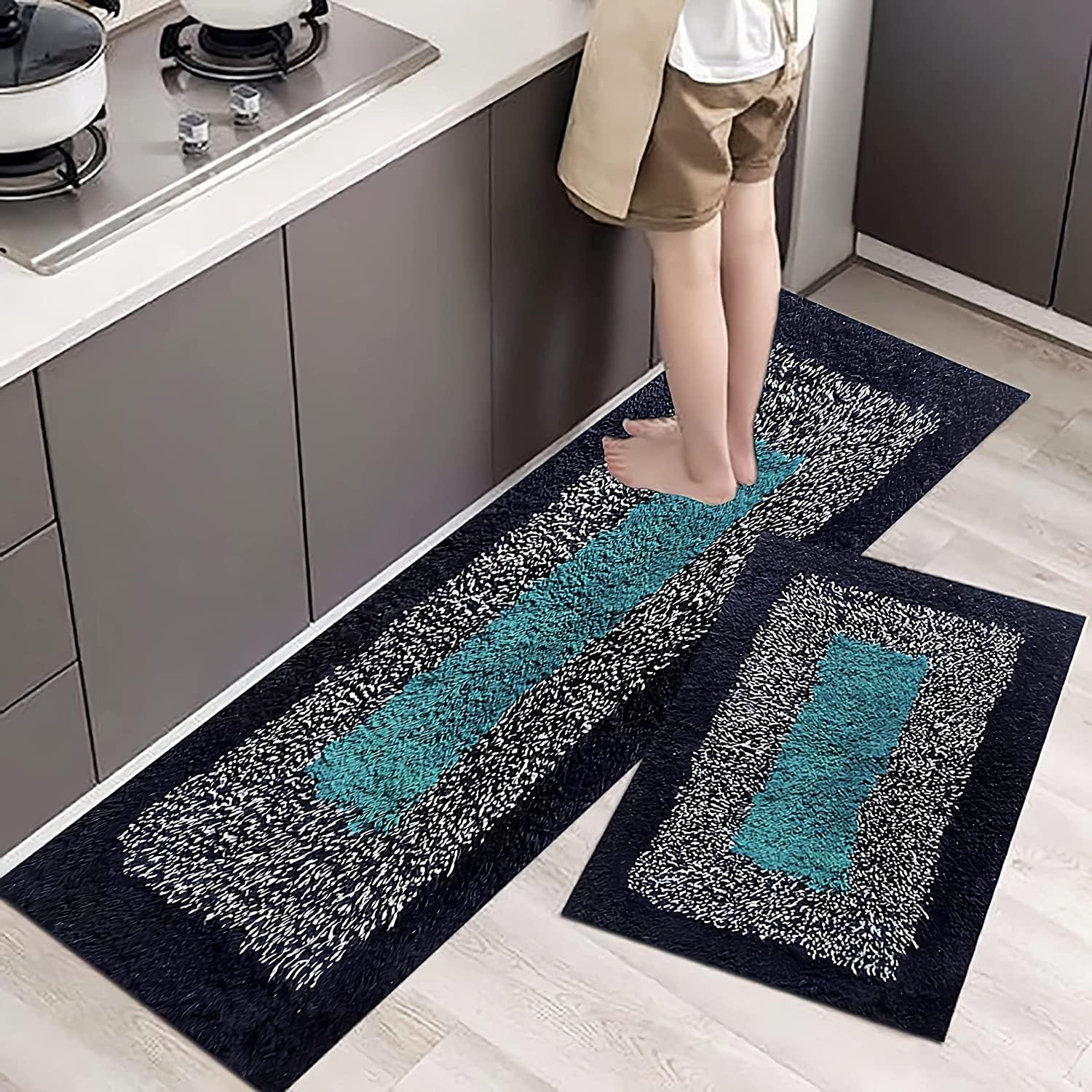 Peacewayz Race Track Navy Blue Kitchen Mat