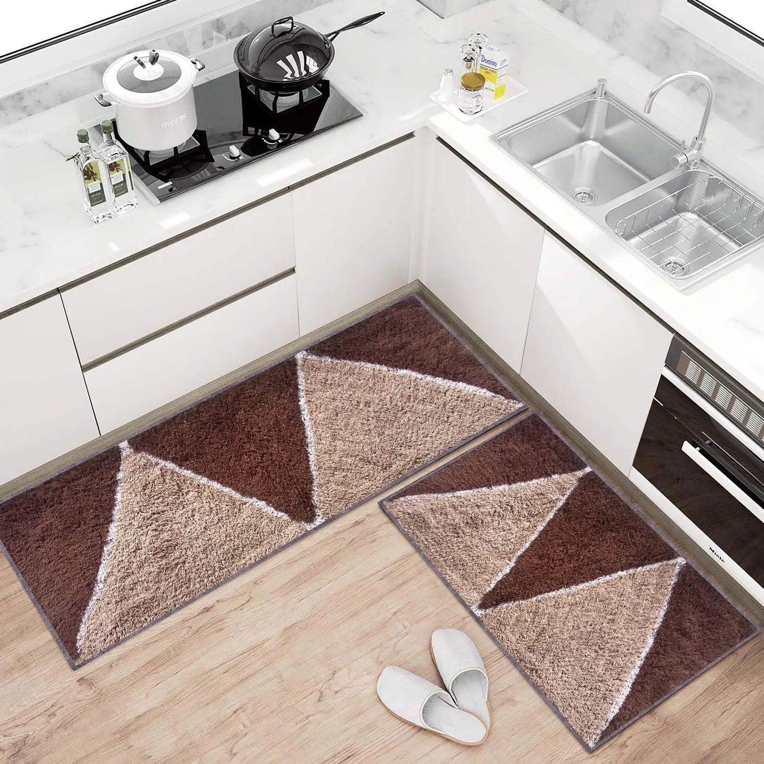 Zigzag Pattern Cotton Bathmat Coffee Top View