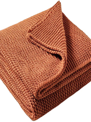 PW TREELY Knitted Throw Blanket Rust Orange Knit Throw
