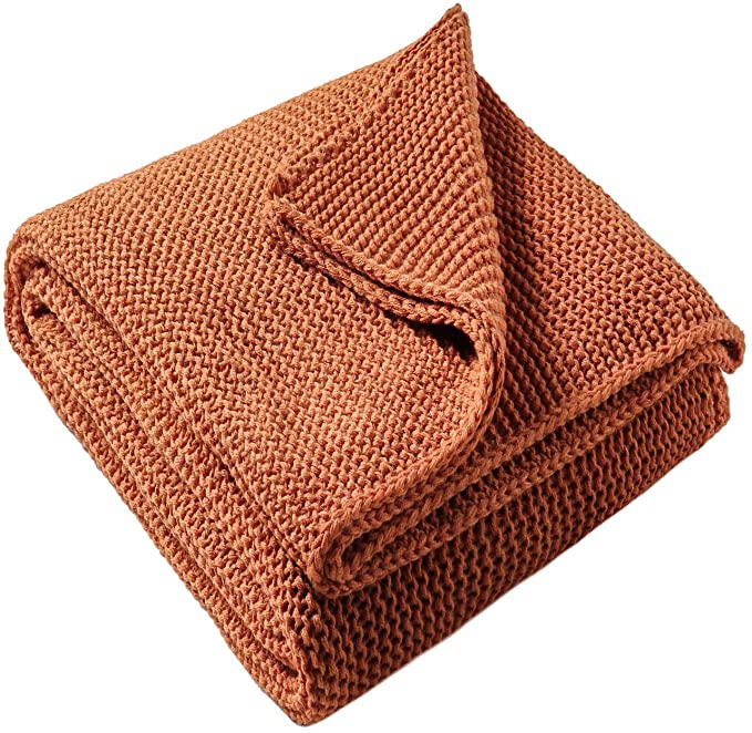 PW TREELY Knitted Throw Blanket Rust Orange Knit Throw